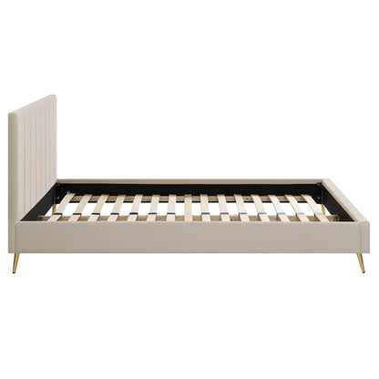 Sylvie Velvet Upholstered Bed Frame with Golden Chrome Legs, Champagne Velvet