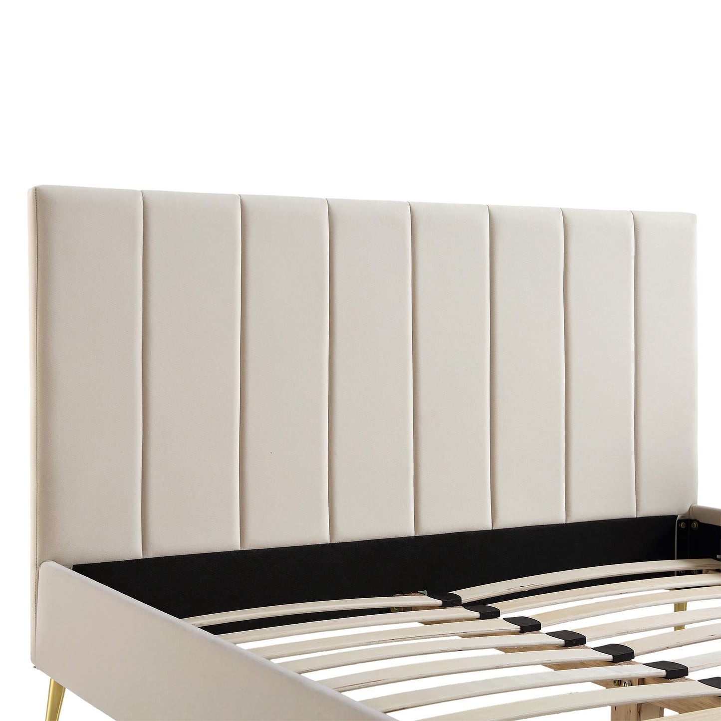 Sylvie Velvet Upholstered Bed Frame with Golden Chrome Legs, Champagne Velvet