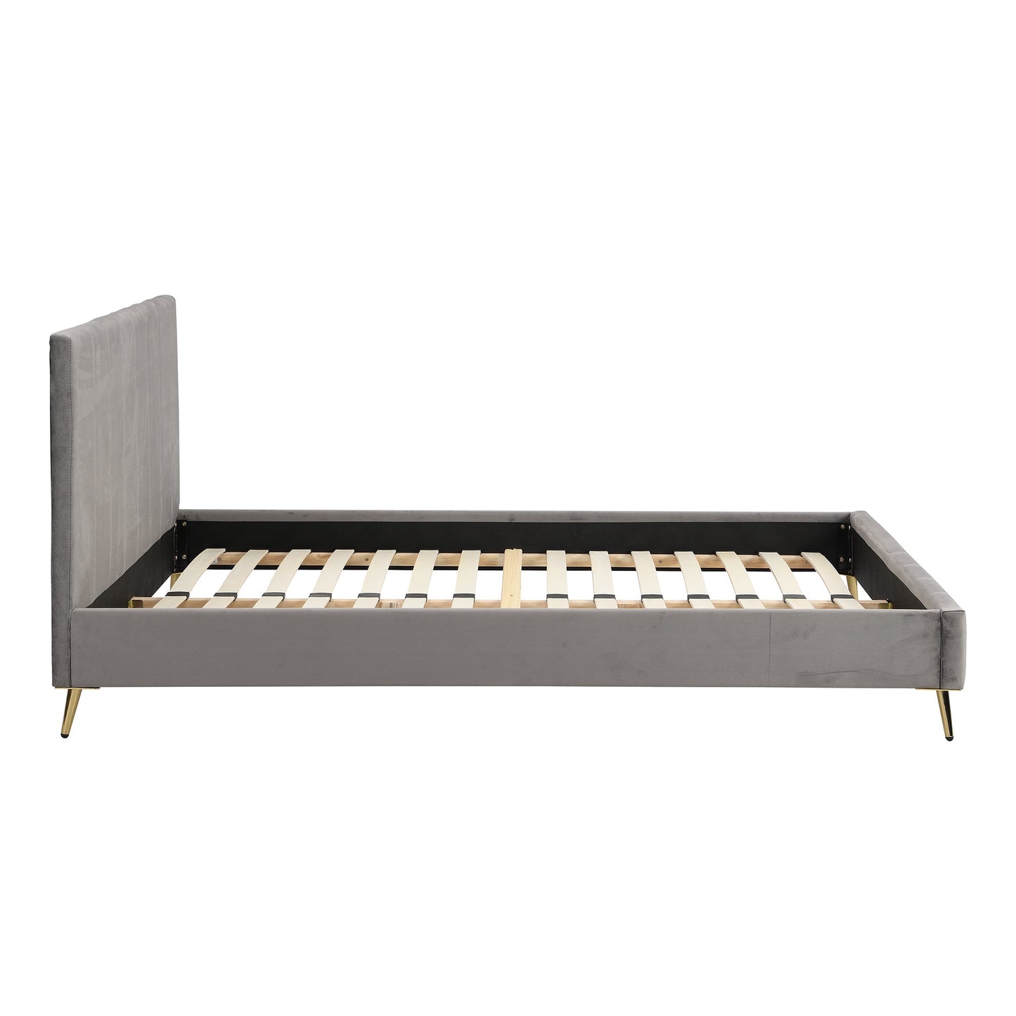 Sylvie Velvet Upholstered Bed Frame with Golden Chrome Legs (Grey)