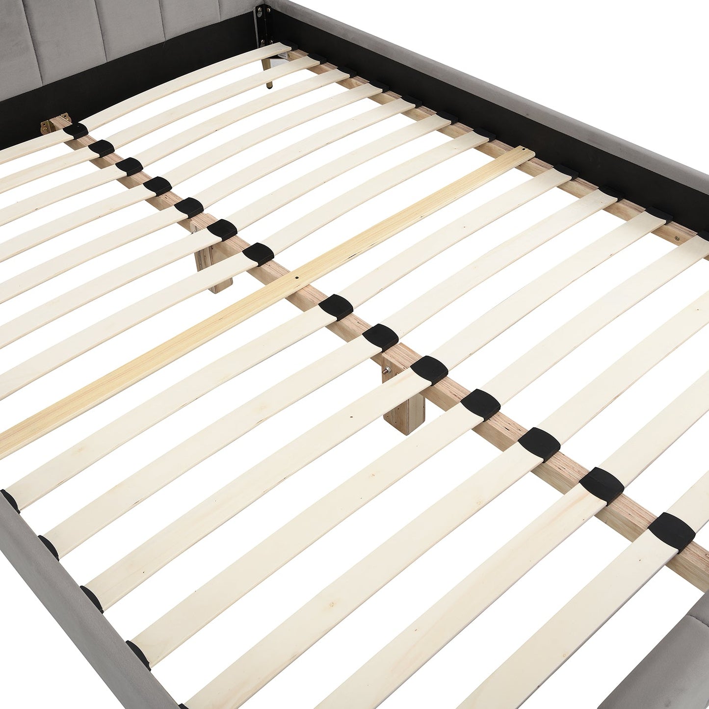 Sylvie Velvet Upholstered Bed Frame with Golden Chrome Legs (Grey)