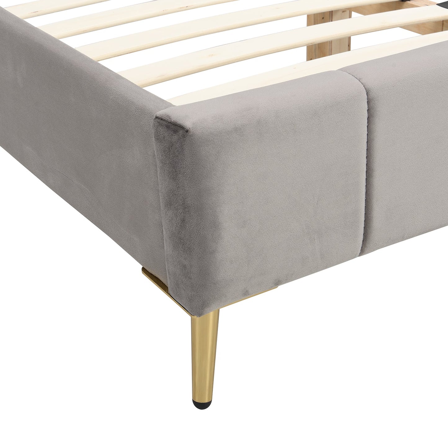 Sylvie Velvet Upholstered Bed Frame with Golden Chrome Legs (Grey)