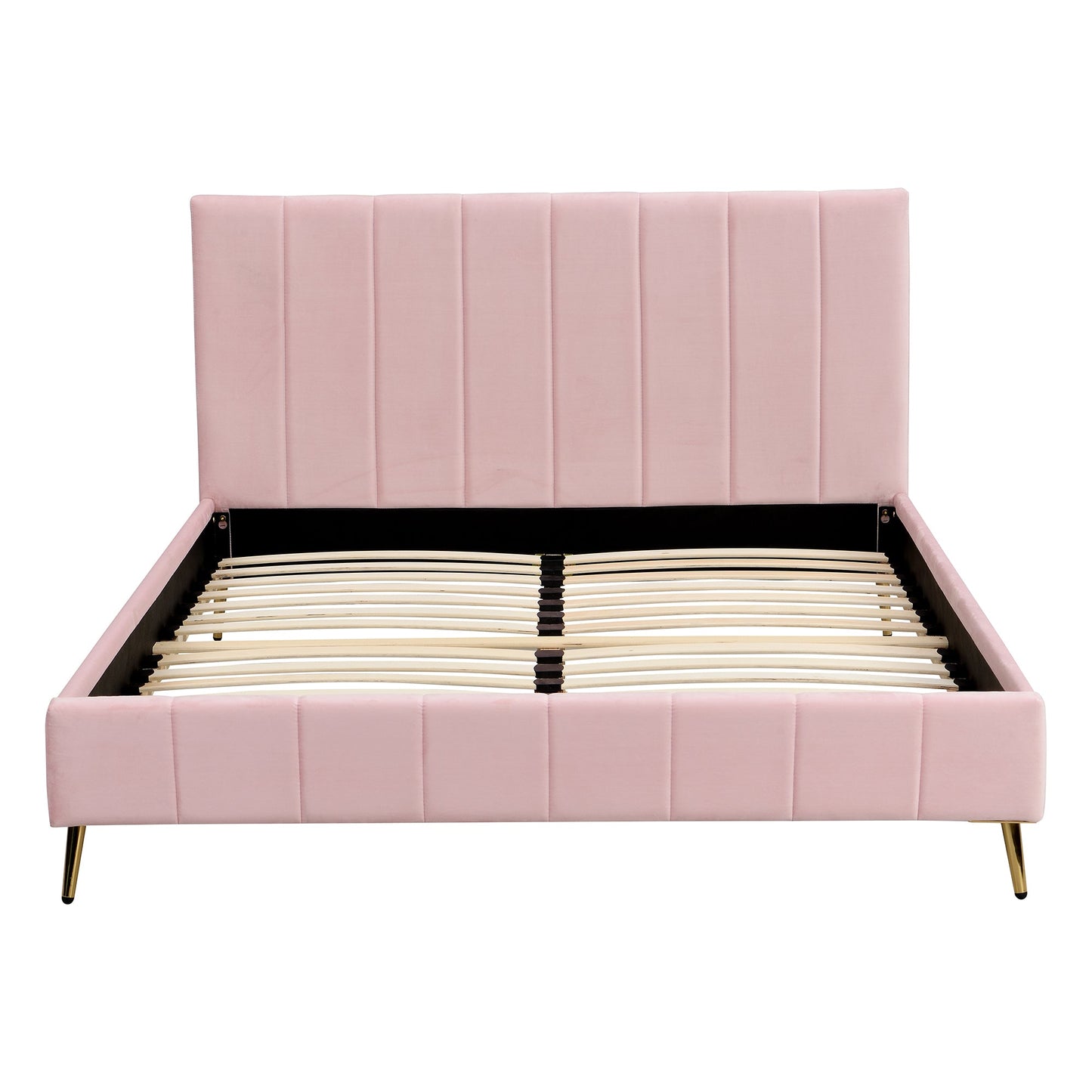 Sylvie Velvet Upholstered Bed Frame with Golden Chrome Legs, Pink Velvet