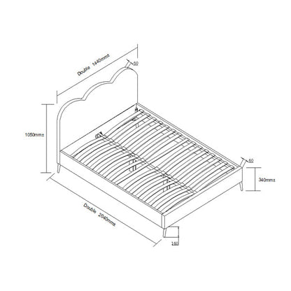 Gidea Velvet Upholstered Bed Frame with Scalloped Headboard & Golden Chrome Legs