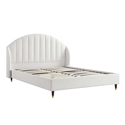Eleanor White Boucle Upholstered Bed Frame with Domed Headboard