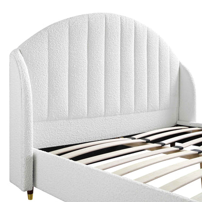 Eleanor White Boucle Upholstered Bed Frame with Domed Headboard