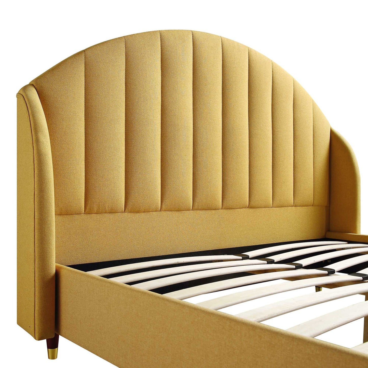 Eleanor Sunflower Yellow Fabric Upholstered Bed Frame with Domed Headboard