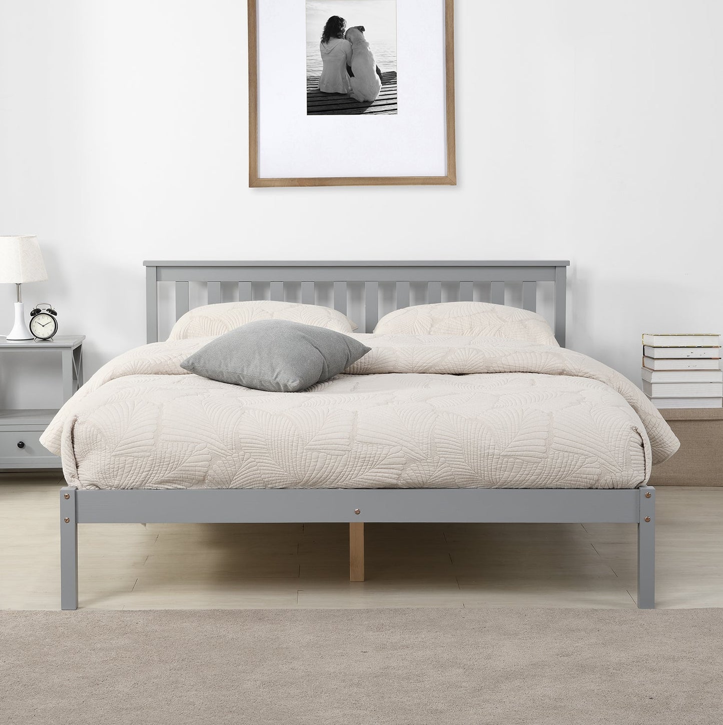 Linnelle Solid Wood Bed Frame in Grey