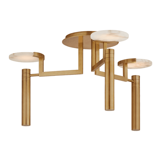 Melange Large Floating Disc Semi-Flush Chandelier - Antique-Burnished Brass with Alabaster