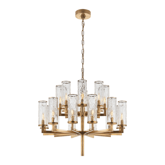 Liaison Double Tier Chandelier - Antique-Burnished Brass with Crackle Glass
