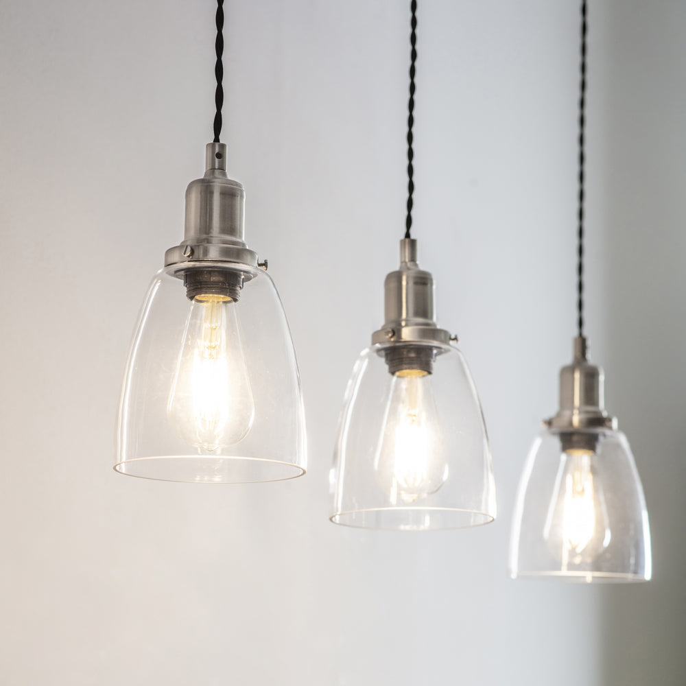 Trio of Hoxton Domed Pendant Light - Satin Nickel