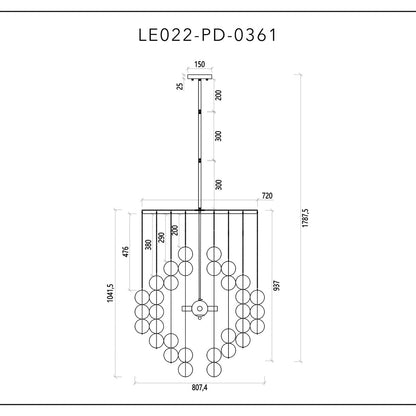 Moon Chandelier - Antique Brushed Brass with Frosted Glass