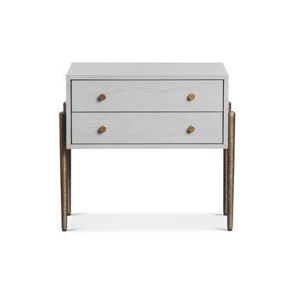Nella Bedside Table - London Fog & Hammered Dark Bronze