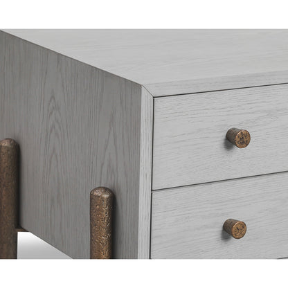 Nella Bedside Table - London Fog & Hammered Dark Bronze