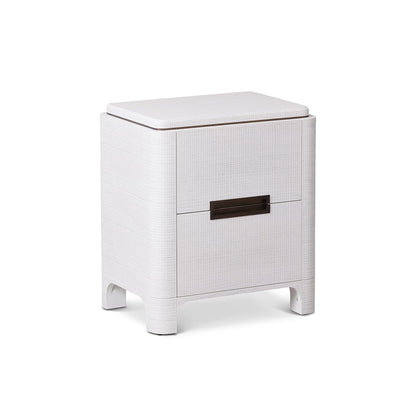Vitros Bedside Table - White Saw Cut Oak & Antique Brushed Brass