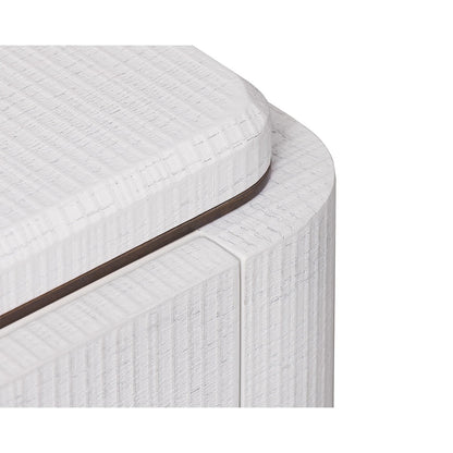 Vitros Bedside Table - White Saw Cut Oak & Antique Brushed Brass