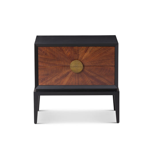 Beverly 2 Drawer Bedside Table - Brown Wood & Hammered Brass