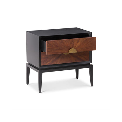 Beverly 2 Drawer Bedside Table - Brown Wood & Hammered Brass