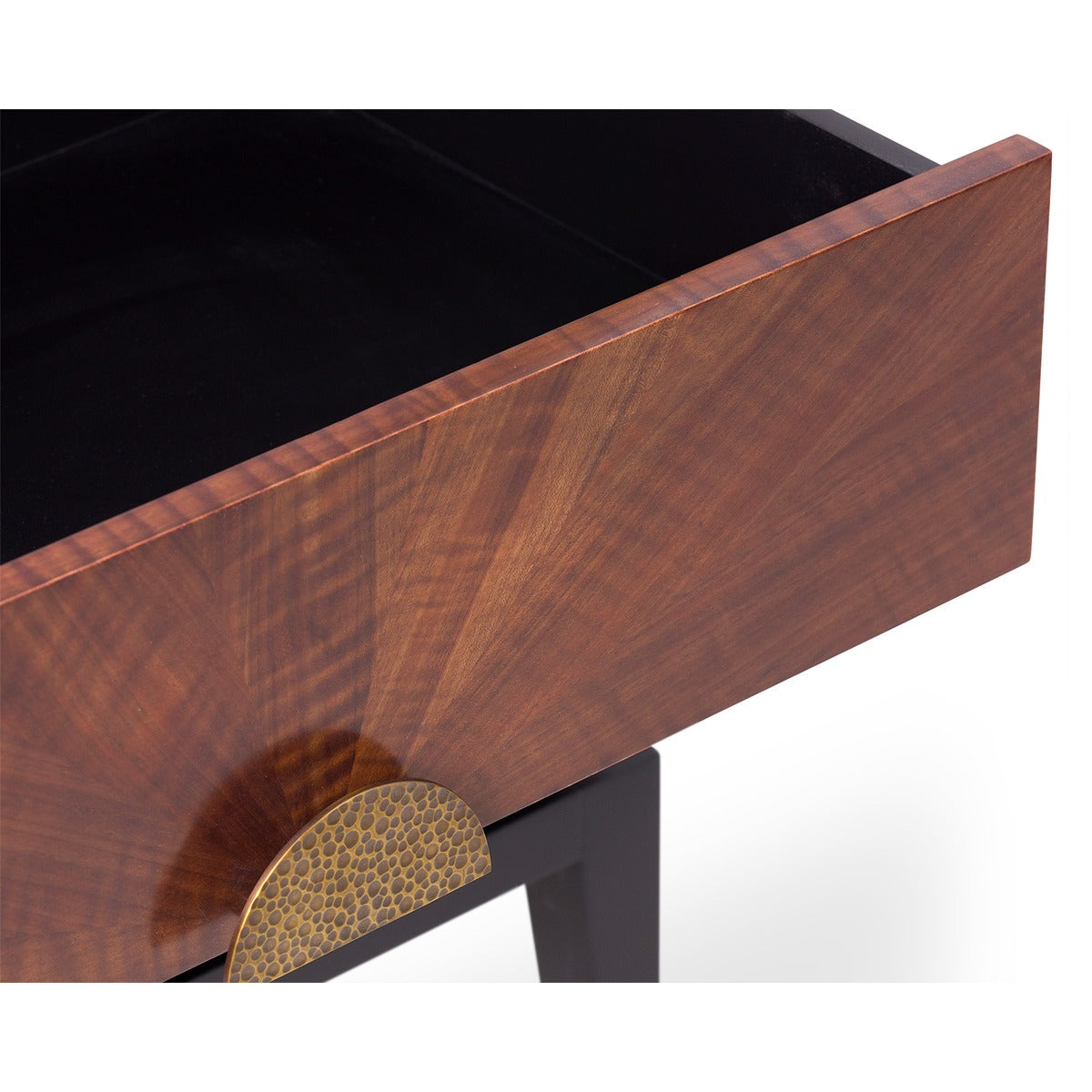 Beverly 2 Drawer Bedside Table - Brown Wood & Hammered Brass