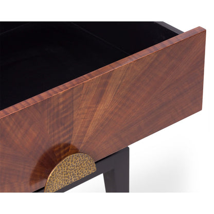 Beverly 2 Drawer Bedside Table - Brown Wood & Hammered Brass