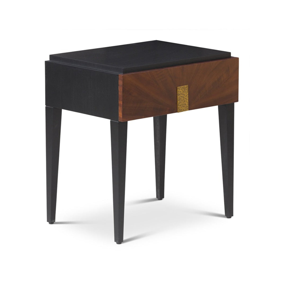 Beverly 1 Drawer Bedside Table - Brown Wood & Hammered Brass