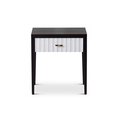 Malibu 1 Drawer Bedside Table - Black Satin Veneer & Hairline White