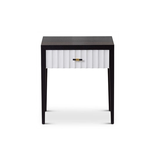 Malibu 1 Drawer Bedside Table - Black Satin Veneer & Hairline White