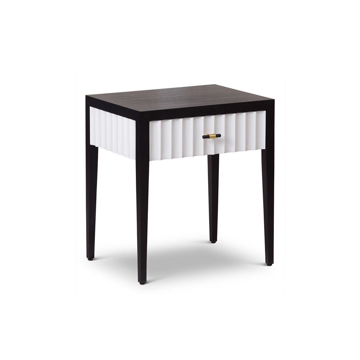 Malibu 1 Drawer Bedside Table - Black Satin Veneer & Hairline White