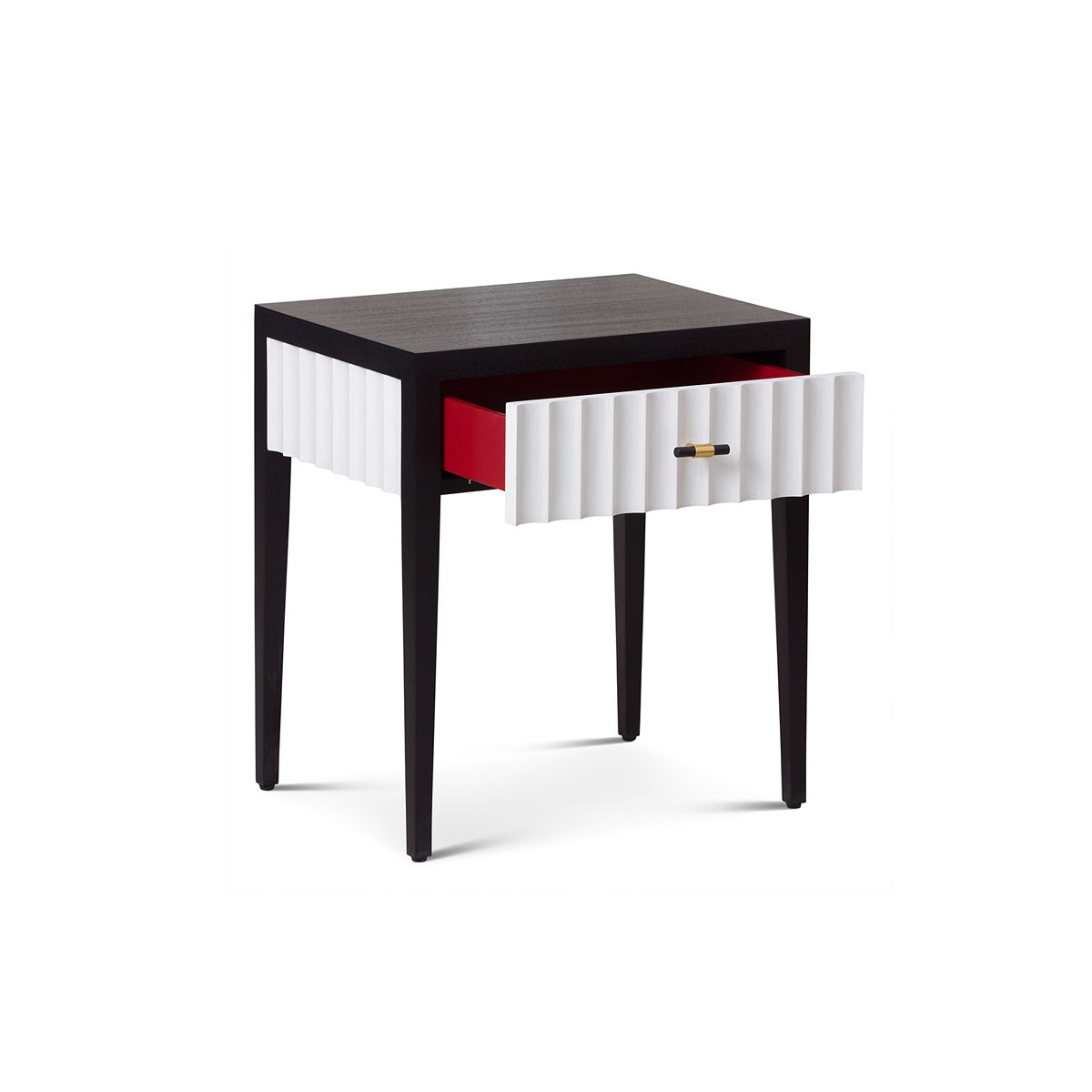 Malibu 1 Drawer Bedside Table - Black Satin Veneer & Hairline White