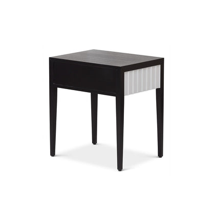 Malibu 1 Drawer Bedside Table - Black Satin Veneer & Hairline White