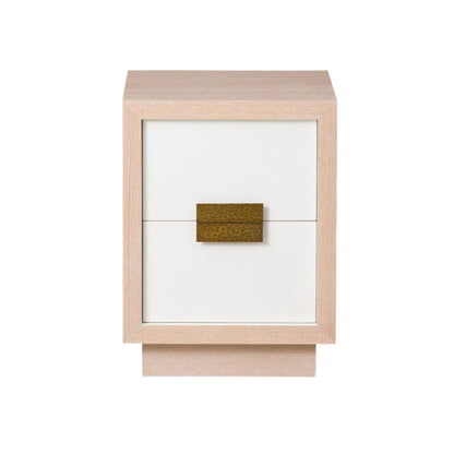 Manila 2 Drawer Beside Table - Natural White Oak & Antique Brass