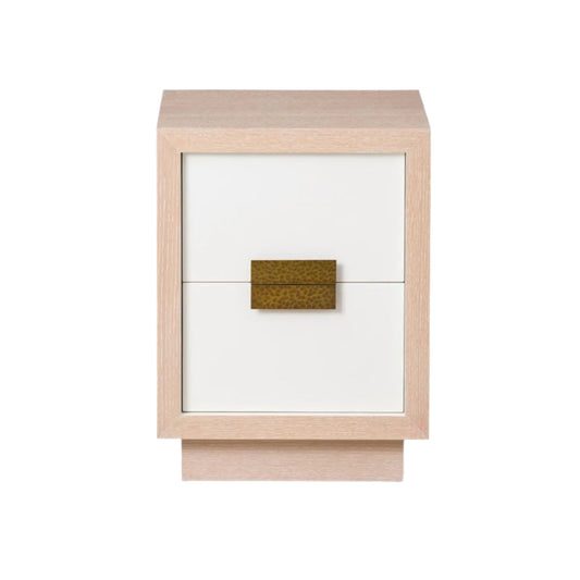 Manila 2 Drawer Beside Table - Natural White Oak & Antique Brass