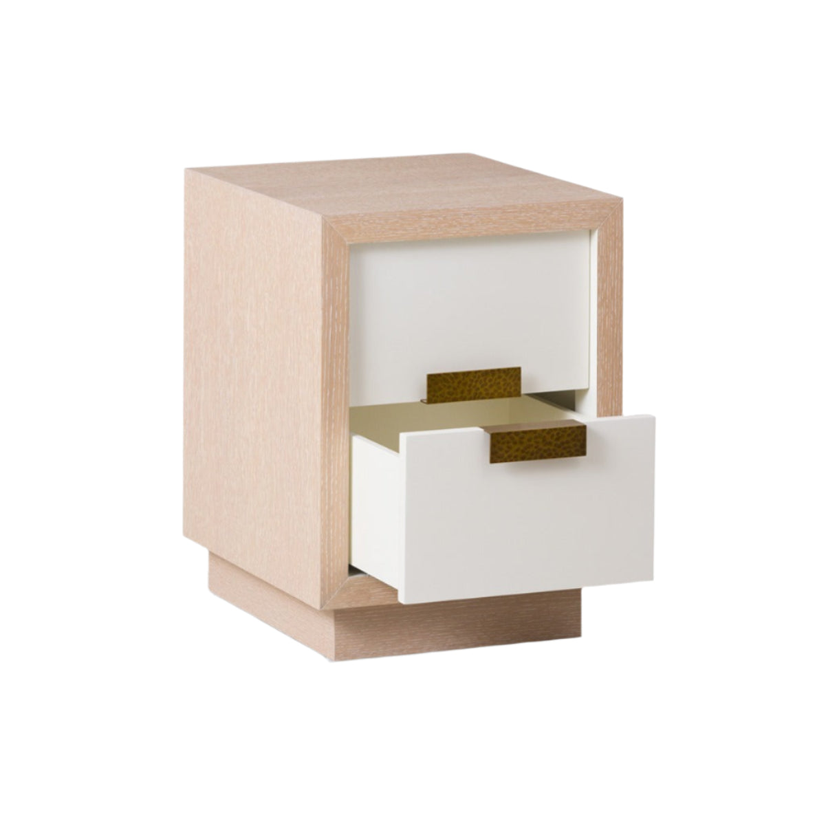Manila 2 Drawer Beside Table - Natural White Oak & Antique Brass