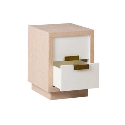 Manila 2 Drawer Beside Table - Natural White Oak & Antique Brass