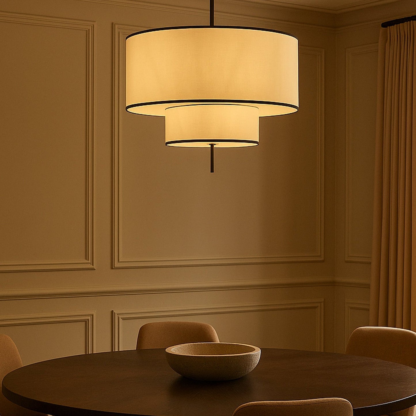 Aris Pendant Lamp - Black Metal & White Linen