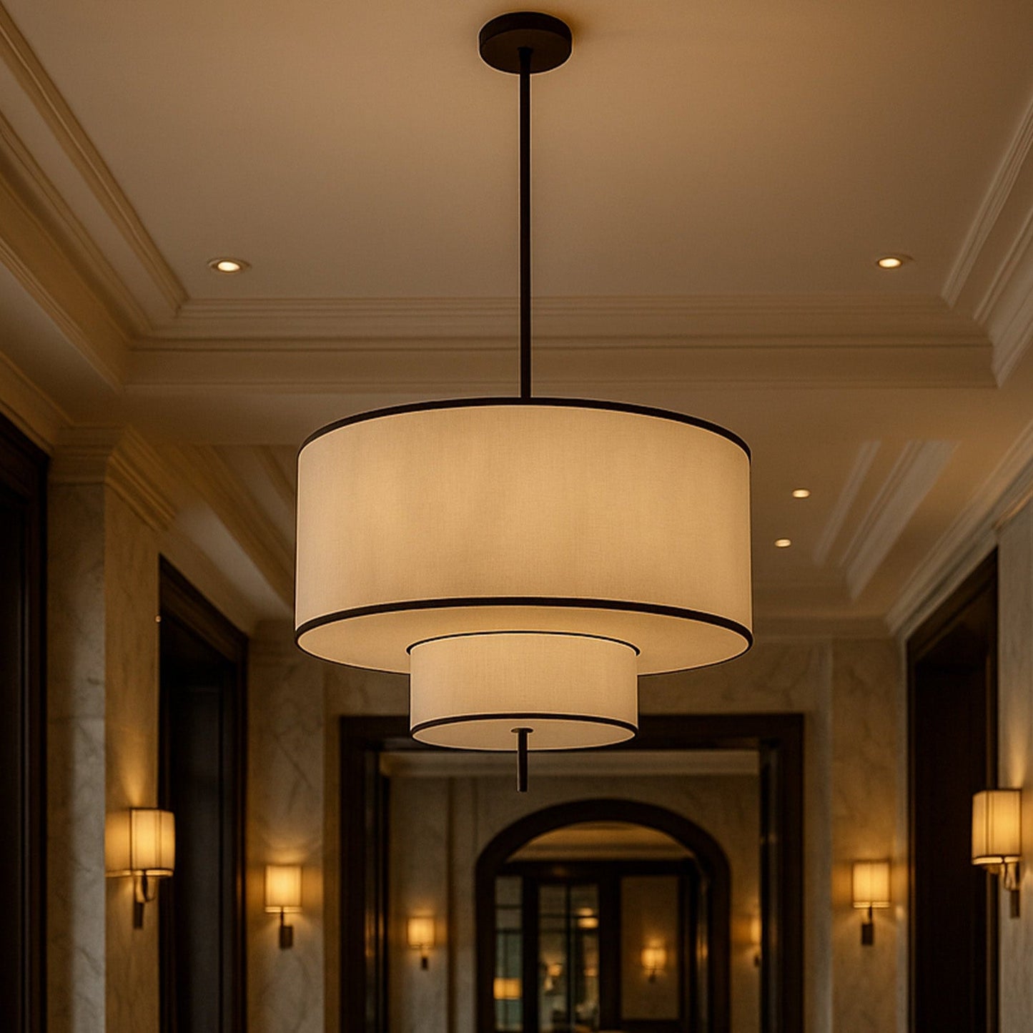 Aris Pendant Lamp - Black Metal & White Linen