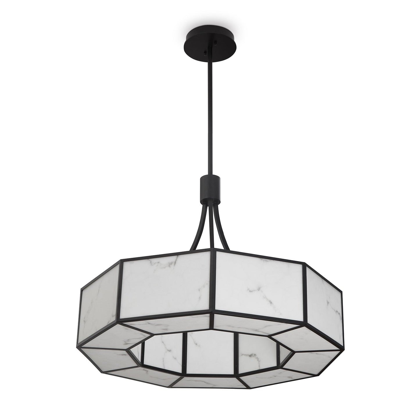 Allen Pendant Lamp - Black Metal & Alabaster Effect
