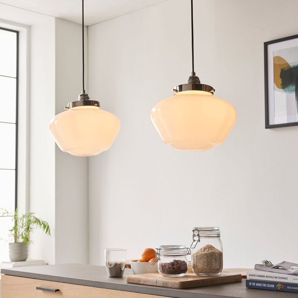 Isabella Pendant Light - Nickel & Opal Glass