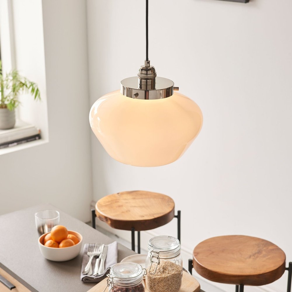 Isabella Pendant Light - Nickel & Opal Glass