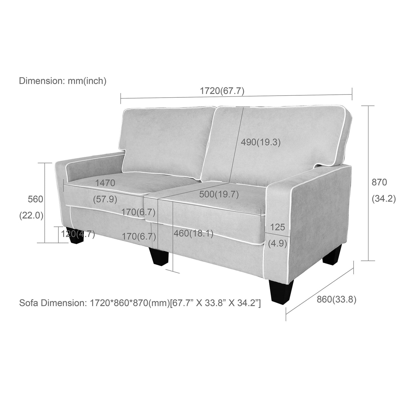 Sherbrook Large 2-Seater Mint Brushed Fabric Sofa with Contrasting Piping