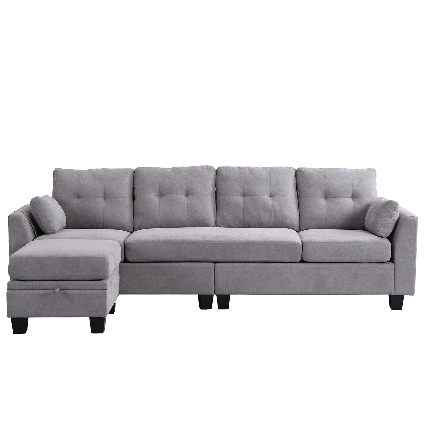 Brunswick Large 4-Seater Storage Chaise Sofa in Light Grey