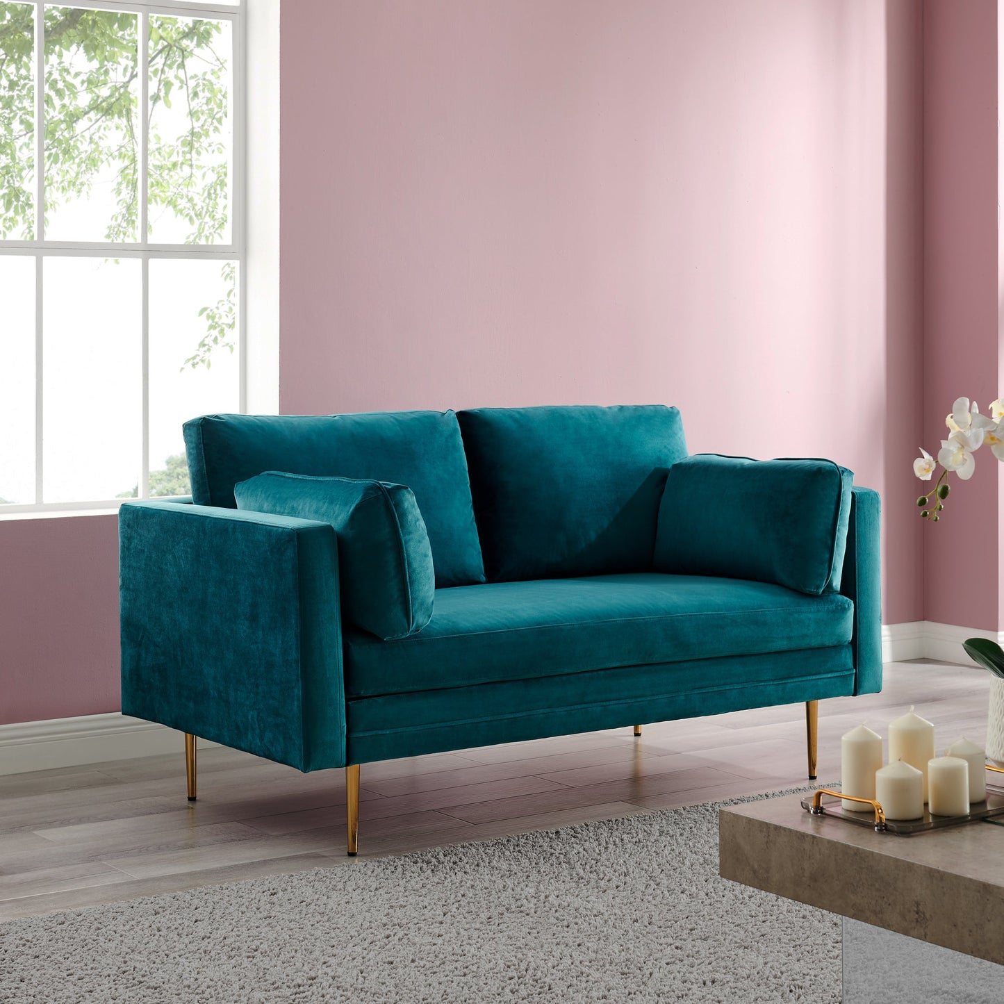 Pelham Teal Blue Velvet Fabric Sofa