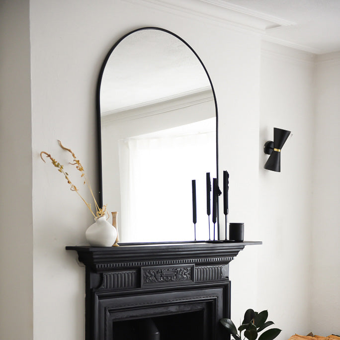 Liberty - Black Arched Metal Overmantle Mirror 120cm x 90cm