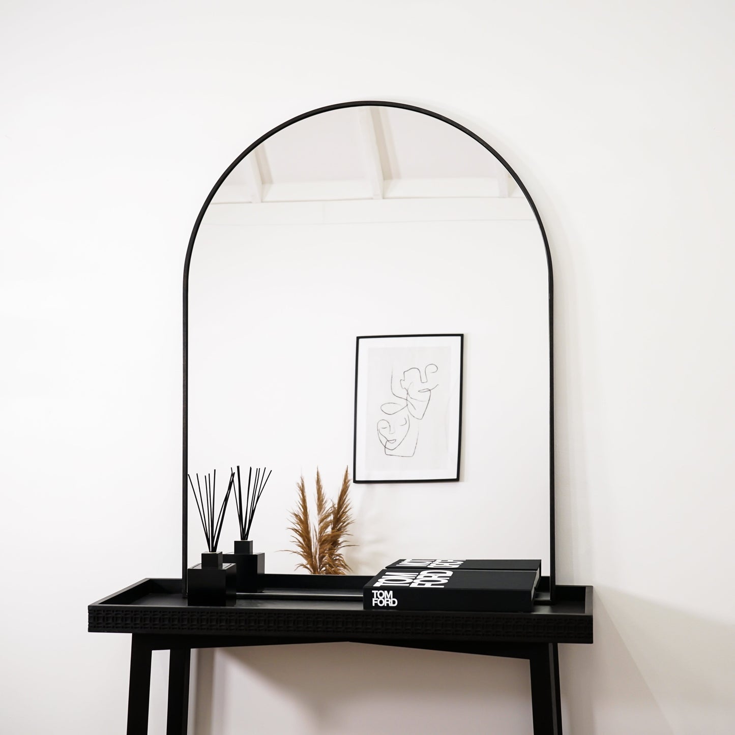 Liberty - Black Arched Metal Overmantle Mirror 120cm x 90cm