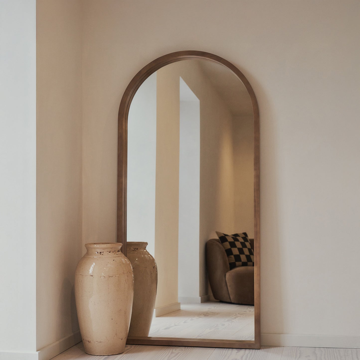 Lilia - Full Length Warm Wood Arched Wooden Mirror 170cm x 80cm