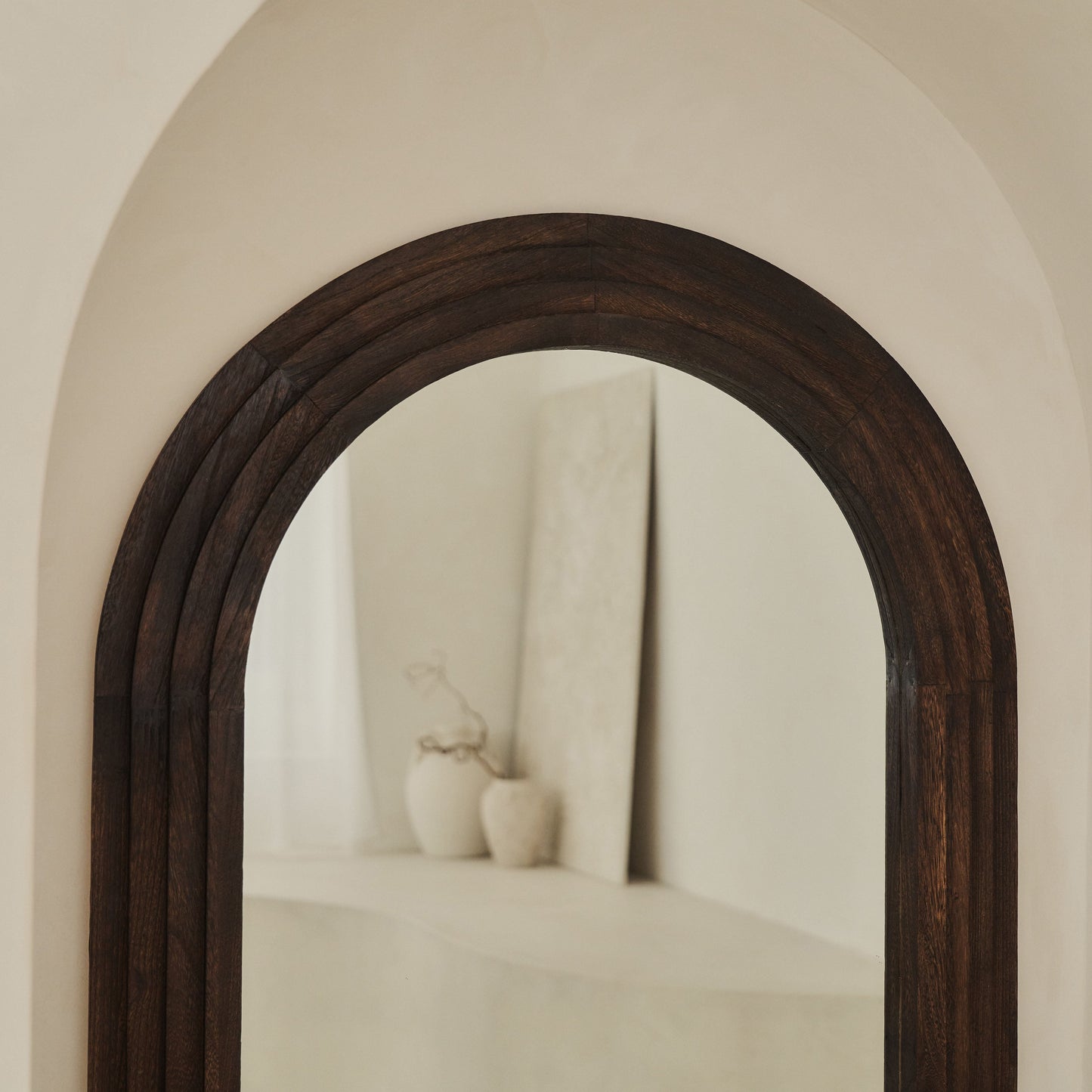Luciana - Charred Wood Arched Overmantle Mirror 120cm x 90cm