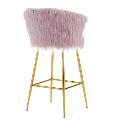 Kylie Set of 2 Pink Plush Shaggy Faux Fur Bar Stools
