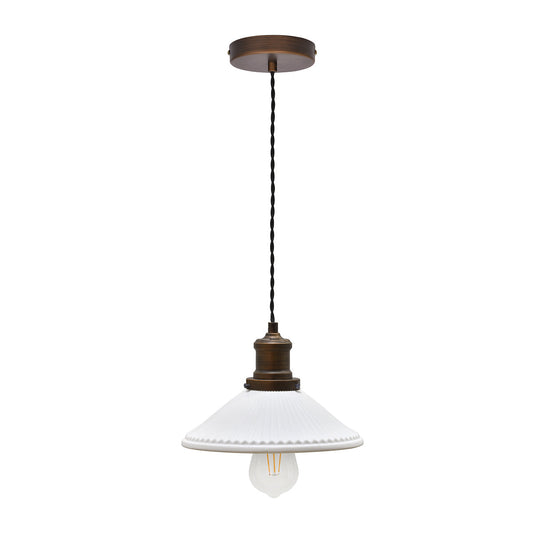 Beaulieu Ceramic Fluted Cone Pendant - Antique Bronze