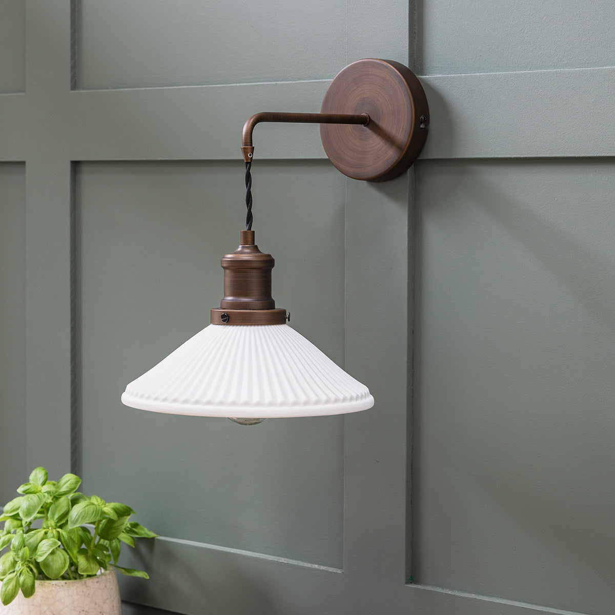Beaulieu Ceramic Fluted Cone Wall Light - Antique Bronze