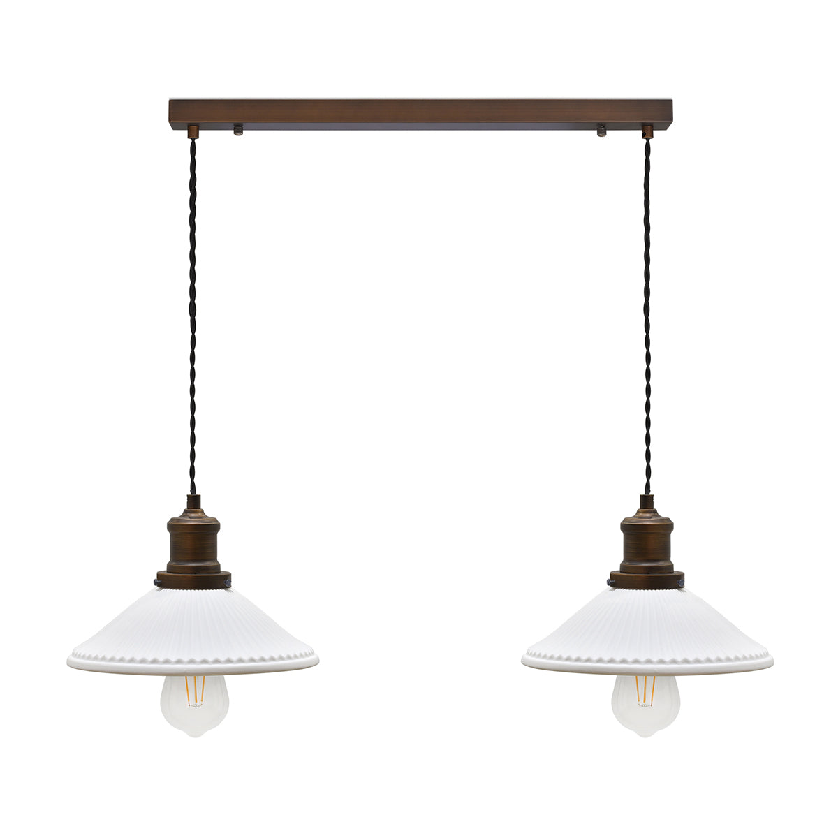 Beaulieu Ceramic Fluted Cone Double Pendant - Antique Bronze