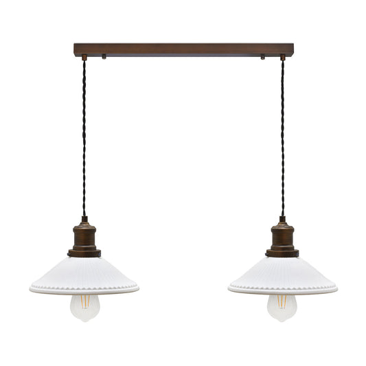 Beaulieu Ceramic Fluted Cone Double Pendant - Antique Bronze